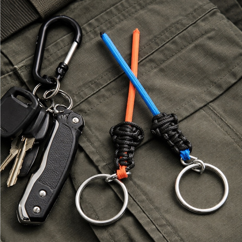 Handmade Set of 2 Paracord Space Saber Keychains Blue Orange NWOT
